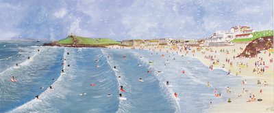 Surfing at Porthmeor by Judy Joel